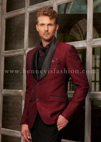 Red Jacquard Designer Suit For Men