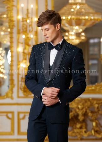 Teal self Embroidered Designer Tuxedo For Men