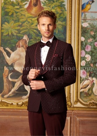 Wine Designer Tuxedo Suit For Men