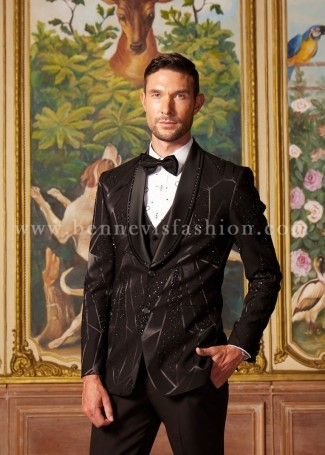  Embroidered Black Designer Tuxedo Suit for Men