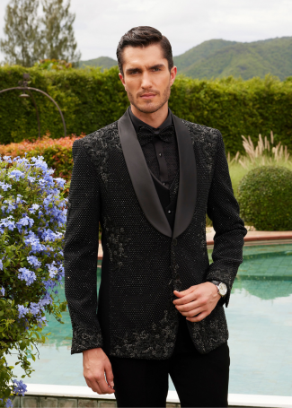 Cosmic Black Futuristic Embroidered Tuxedo Suit for Men