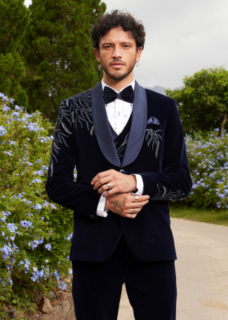 Blue Velvet Designer Embroidered Tuxedo for Men