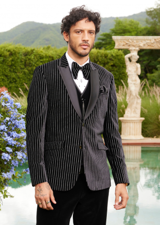 Classic Black Velvet Stripe Tuxedo Suit for Men