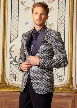 Blue Embroidered Designer Tuxedo Suit for Men