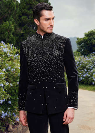 Black Velvet Designer Jodhpuri For Men
