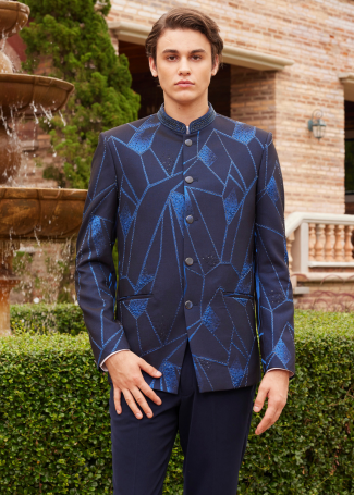 Royal Blue Desinger Jodhpuri Suit for Men