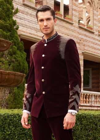 Maroon Velvet Bandhgala Jodhpuri