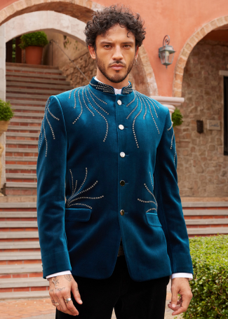 Teal Desinger Jodhpuri Suit for Men