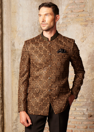 Black Jacquard  Desinger Jodhpuri Suit for Men