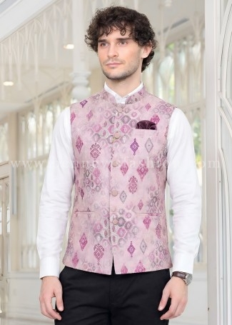Purple Heritage Motif Designer Waistcoat for Men