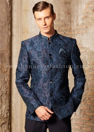 Firozi Jacquard Desinger Jodhpuri Suit for Men