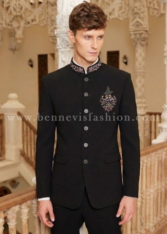 Majestic Black Floral Embroidered Jodhpuri for Men