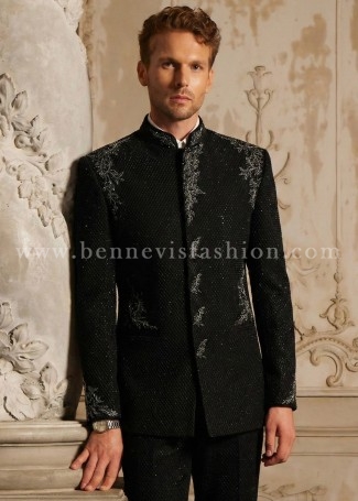 Regal Black Honeycomb Jodhpuri with Zardozi Detailing for Men
