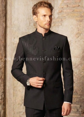Embroidered Black Designer Jodhpuri Suit for Men