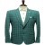 Dark Green Textured-Weave Grid-Pattern Blazer for Men